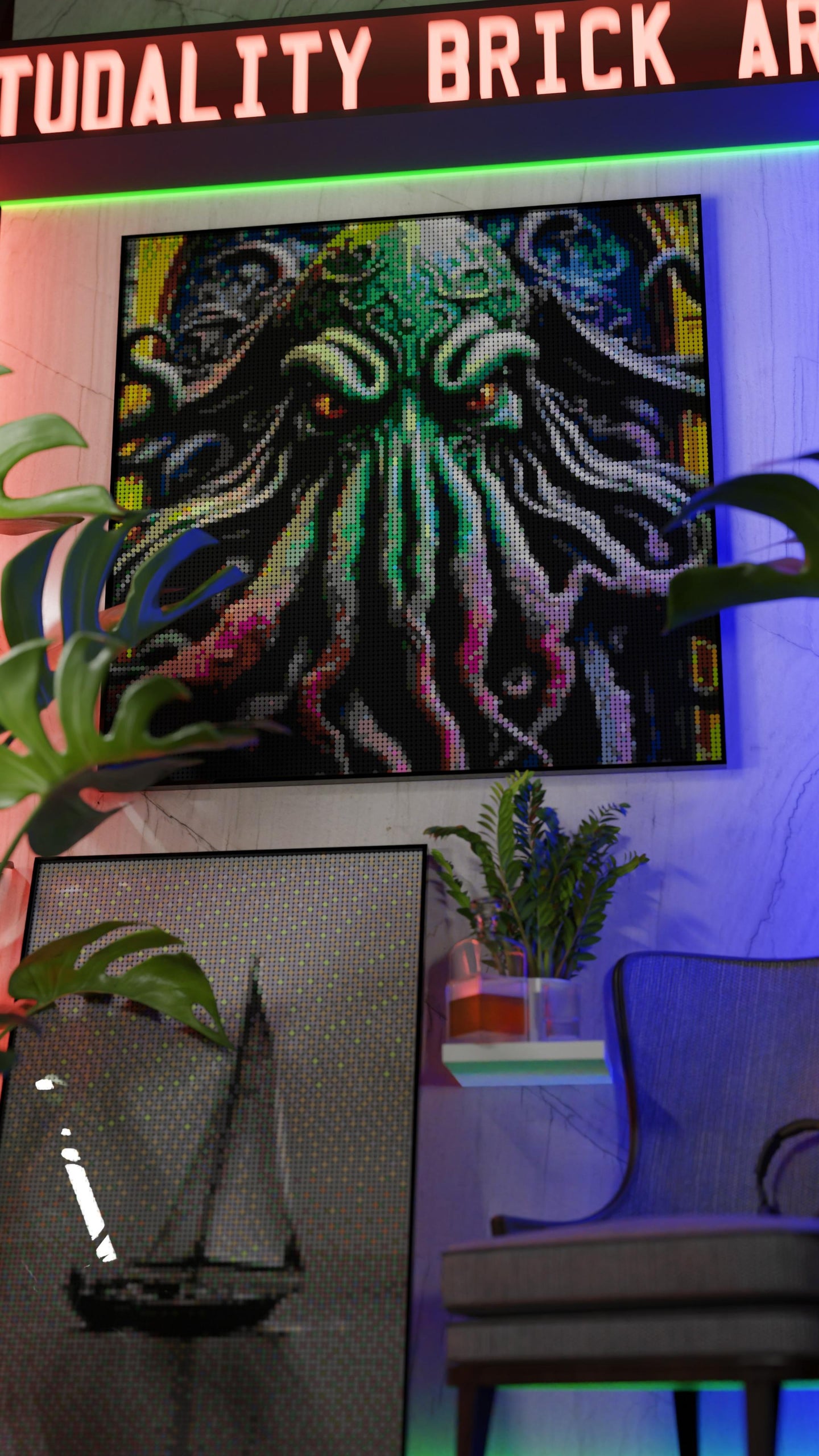 Arrival of Cthulhu LEGO® Style mosaic wall art made from colorful plastic bricks